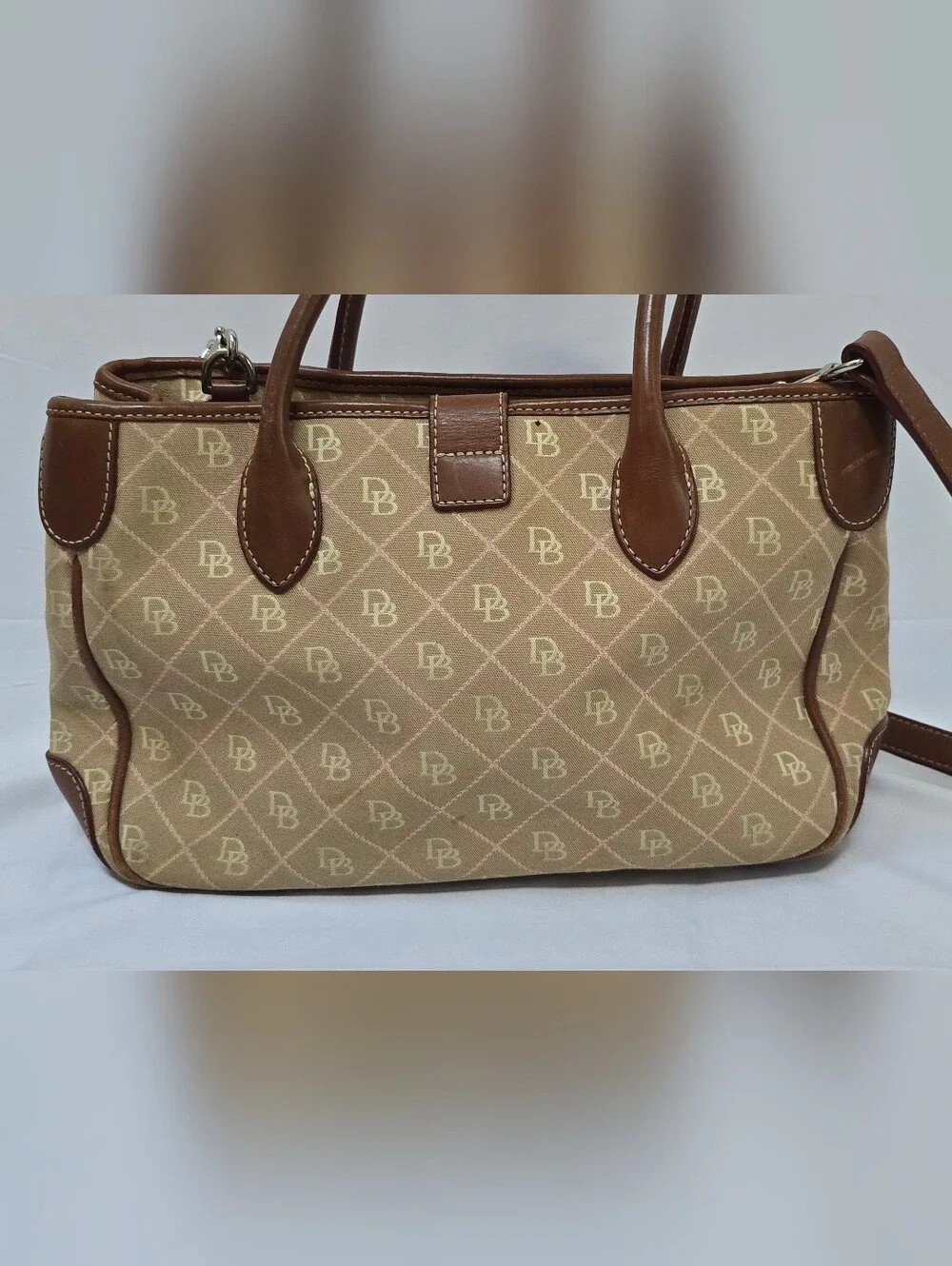 Dooney & Bourke DB Signature Monogram Canvas Leather Satchel Crossbody Bag